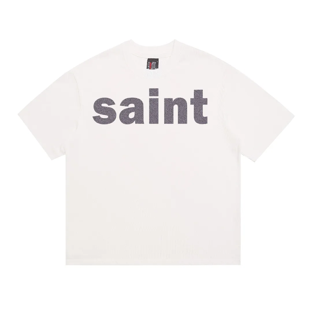 Saint Michael's niche colorful letter printed TEE distressed retro Vintage loose short-sleeved T-shirt. Digital white ink direct injection. The fabric is breathable and the pattern is three-dimensional and clear. Fabric: Double yarn 240g Style number: S915 Size: S-M-L-XL Color: White Price: P110
